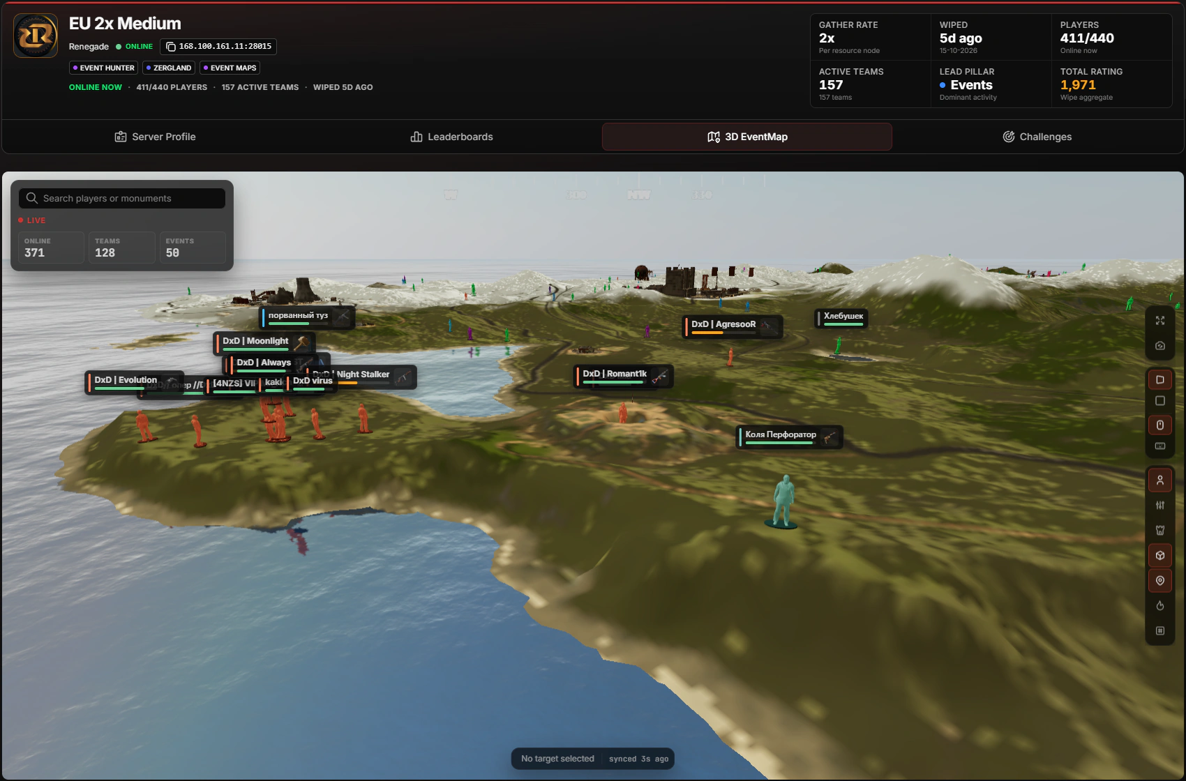 RankEval 3D EventMap showing live player positions on Renegade EU 2x Medium